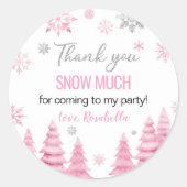 Sticker Rond Hiver Pink Snowflake Merci anniversaire (Devant)
