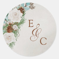 Hiver Rose blanche et Mariage cône de pin Monogram