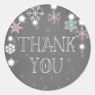 Sticker Rond Hiver rose de flocons de neige de Merci
