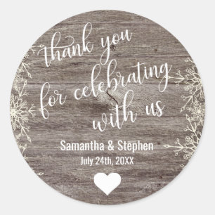 Sticker Rond Hiver Rustique Bois Merci Mariage