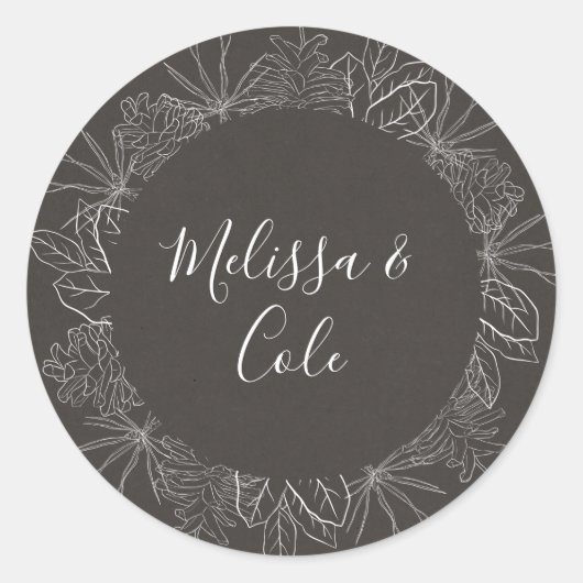 Sticker Rond Hiver rustique | Mariage à charbon (Devant)