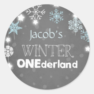 Sticker Rond Hiver sur terre Snowflakes Enveloppe bleu phoque