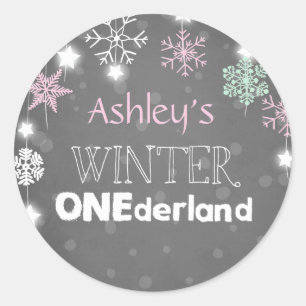 Sticker Rond Hiver sur terre Snowflakes Enveloppe phoque rose