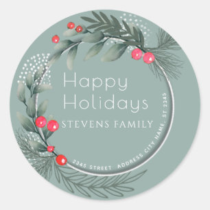 Sticker Rond Hiver Végétation Sainte aquarelle Joyeux Vacances