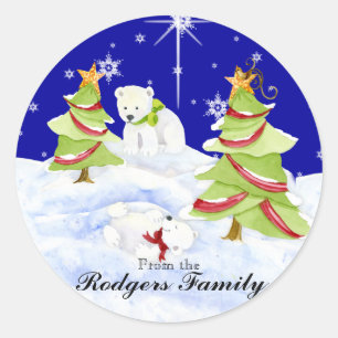 Sticker Rond Hiver Whimsy mignon ours polaire Baby dans l'étoil