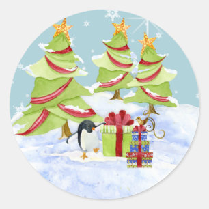Sticker Rond Hiver Whimsy mignon ours polaire Baby dans l'étoil