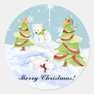 Sticker Rond Hiver Whimsy mignon ours polaire Baby dans l'étoil