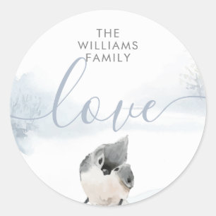 Sticker Rond Hivernal Bois Scène Oiseau