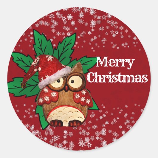 Sticker Rond Hivernal Chouette de Noël Snowflakes Artisanat de (Devant)