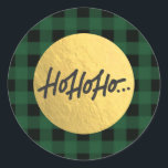 Sticker Rond HO HO HO Christmas Buffalo Plaid Gold Foil<br><div class="desc">Stickers</div>