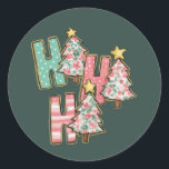 Sticker Rond Ho Ho Ho Christmas Tree Joyeux arbres Coquette<br><div class="desc">Ho Ho Ho Arbre de Noël Joyeux et brillants Arbres de Noël Coquette Arbre de Noël Hiver</div>