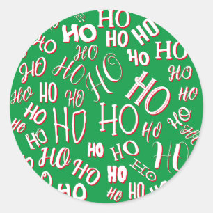 Sticker Rond HO HO HO motif de texte de Noël blanc vert rouge