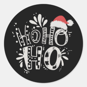 Sticker Rond HO HO HO Noël Famille Chapeau de Père Noël Fêtes 