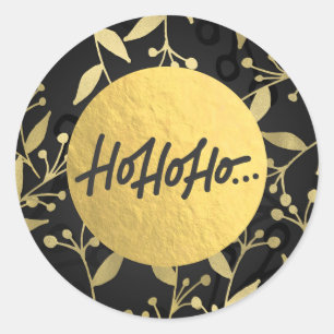 Sticker Rond HO HO HO Noël Vacances Botanique Gold Foil