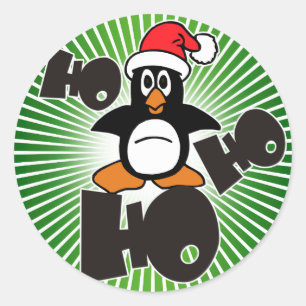 Sticker Rond Ho Ho Ho - Penguin - joyeux noël + votre backgr
