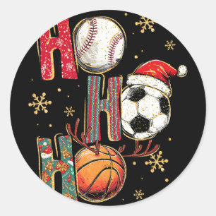 Sticker Rond Ho Ho Ho Sports Noël Vente Soccer Sketll
