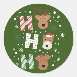 Sticker Rond Ho Ho Ho Welsh Terrier Joyeux Noël