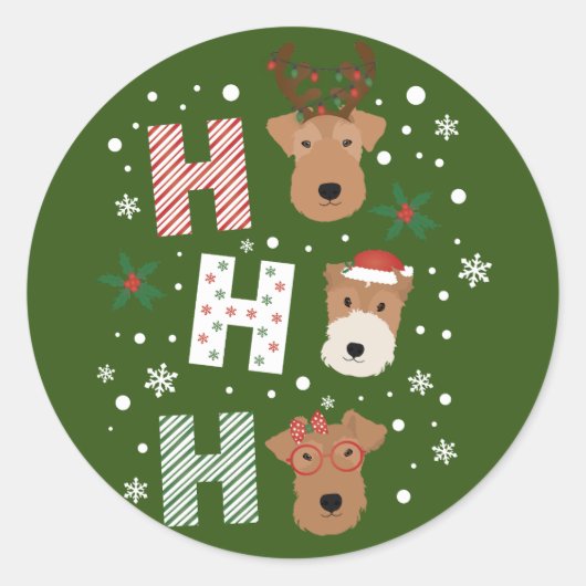 Sticker Rond Ho Ho Ho Welsh Terrier Joyeux Noël (Devant)