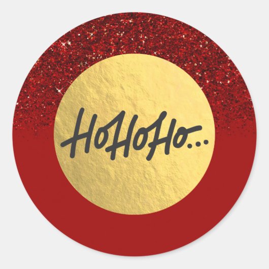 Sticker Rond HO HO Holiday Red Glitter Gold Foil (Devant)