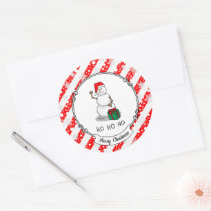 Sticker Rond Ho Ho Joyeux Noël Père Noël mignonne Snowman