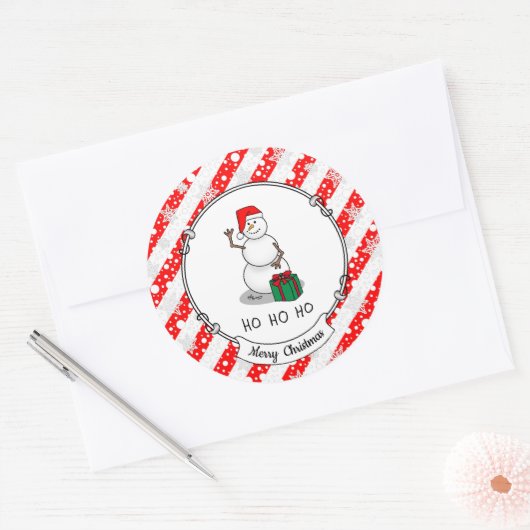 Sticker Rond Ho Ho Joyeux Noël Père Noël mignonne Snowman (Enveloppe)