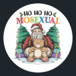 Sticker Rond Ho Ho Mosexué Gay Père Noël LGBTQ Gay Christmas<br><div class="desc">Ho Ho Ho Mosexuel Gay Père Noël Gay pride Noël</div>
