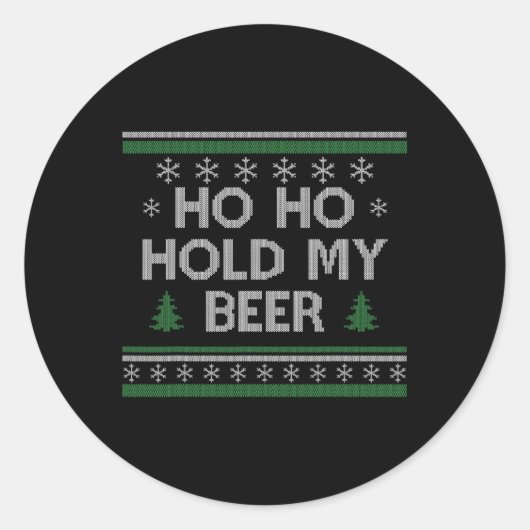 Sticker Rond Ho Ho Tenir Ma Bière Père Noël Vilain Noël Boire S (Devant)