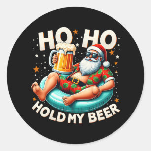 Sticker Rond Ho Ho Tiens Ma Bière Été Père Noël Lunettes De Sol