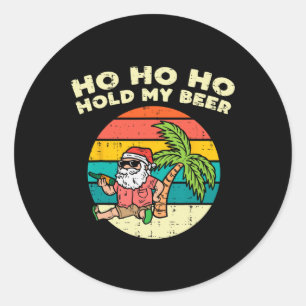 Sticker Rond Ho Ho Tiens mon verre Père Noël Plage Noël en juil