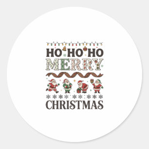 Sticker Rond Ho Joyeux Noël Ruban à carreaux de Père Noël