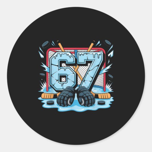 Sticker Rond Hockey 67 Drip Ice Rink Gloves Meme Six Seven Srts (Devant)