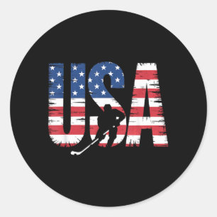 Sticker Rond Hockey Drapeau Américain