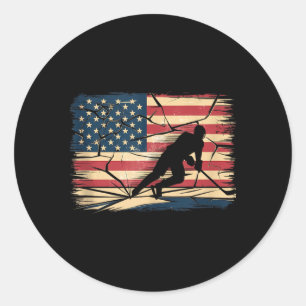 Sticker Rond Hockey drapeau américain