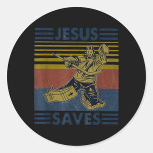 Sticker Rond Hockey Jésus Sauve Drôle de Hockey La boîte de pén