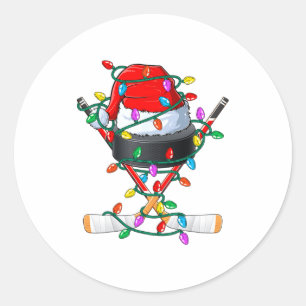 Sticker Rond Hockey Noël Xmas Santa Srts Chapeau Balle Enfants