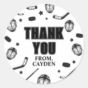Sticker Rond Hockey noir et blanc Merci d'anniversaire