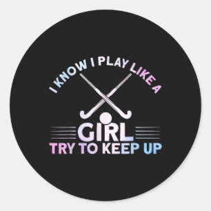 Sticker Rond Hockey sur gazon aquarelle Je joue comme une fille