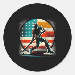 Sticker Rond Hockey sur gazon Homme Drapeau des États-Unis d'Am