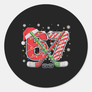 Sticker Rond Hockey sur glace 67 Noël Drôle Six Sept Memes