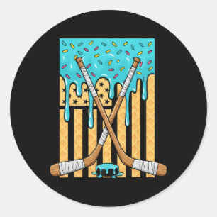 Sticker Rond Hockey sur glace Crème glacée Garçons Drapeau amér