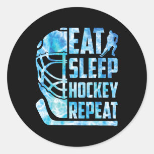 Sticker Rond Hockey sur glace Manger Dormir Hockey Répéter Drôl
