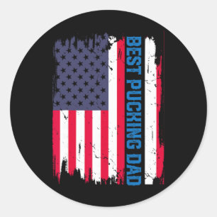 Sticker Rond Hockey sur glace Meilleur Papa Puck USA Drapeau Am