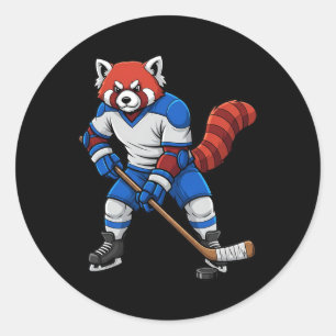 Sticker Rond Hockey sur glace Panda roux Joueur de sport Animal