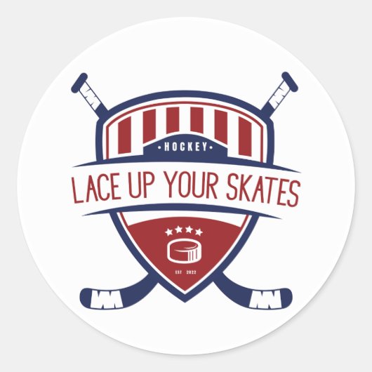 Sticker Rond Hockey sur glace Patinage bleu rouge (Devant)