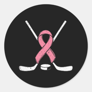 Sticker Rond Hockey sur glace rose Ruban de la poitrine Cancer 