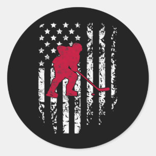 Sticker Rond Hockey sur glace Sports d'hiver Drapeau américain
