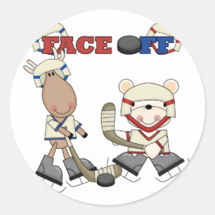 Sticker Rond Hockey sur l'orignal et l'ours Visage de tee-shirt
