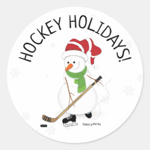Sticker Rond Hockey Vacances Hockey Snowman Noël Classique R