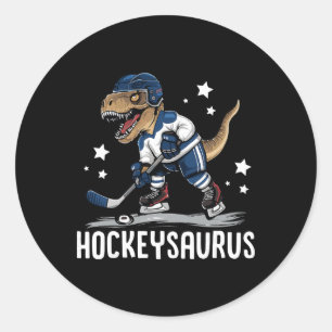 Sticker Rond Hockeysaurus Drôle Dinosaure Hockey Enfants Hockey