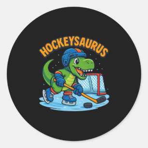 Sticker Rond Hockeysaurus Drôle Dinosaure Hockey sur Glace Enfa